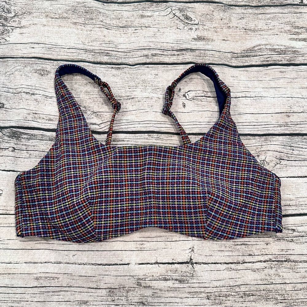 Athleta Multicolored Plaid Bikini Top With Underwire Size 36B/C